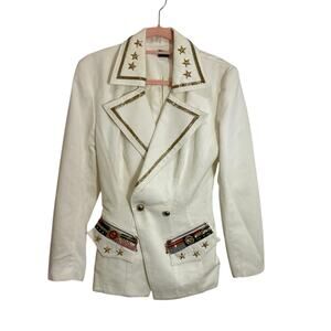 80s IIF Wht Nautical Blazer Beaded Gold Red Wht Blue Blk  Patriotic Women SP USA